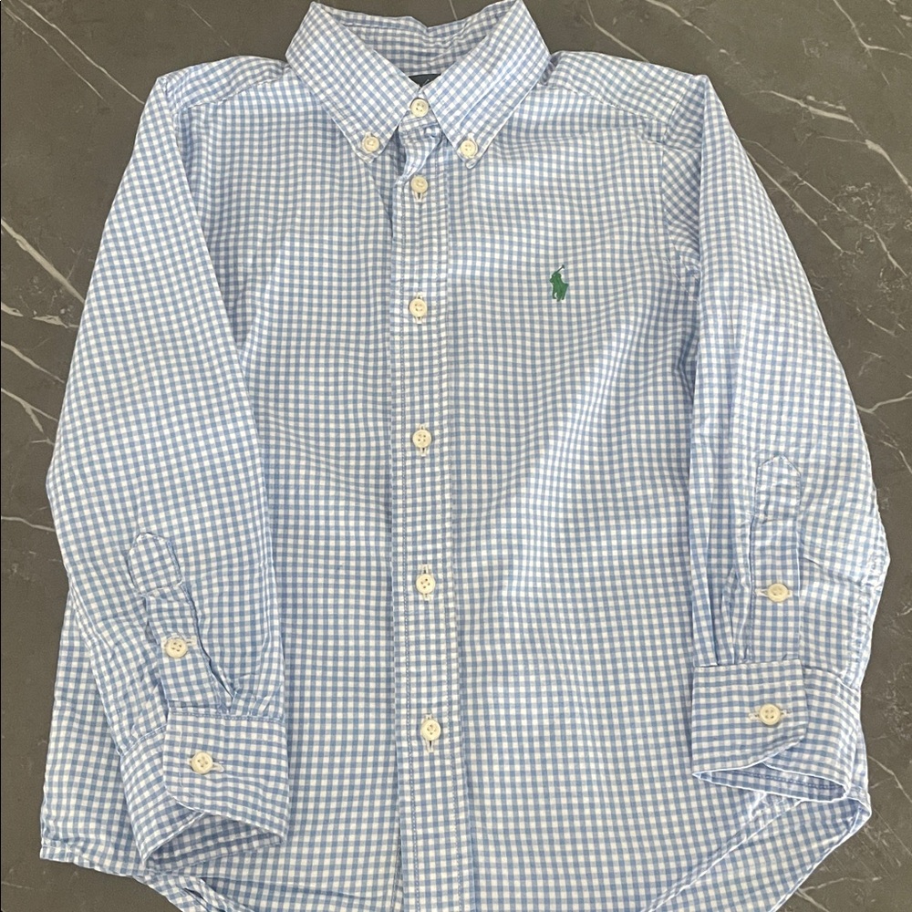 Ralph Lauren Light Blue gingham button down Shirt. 5T.